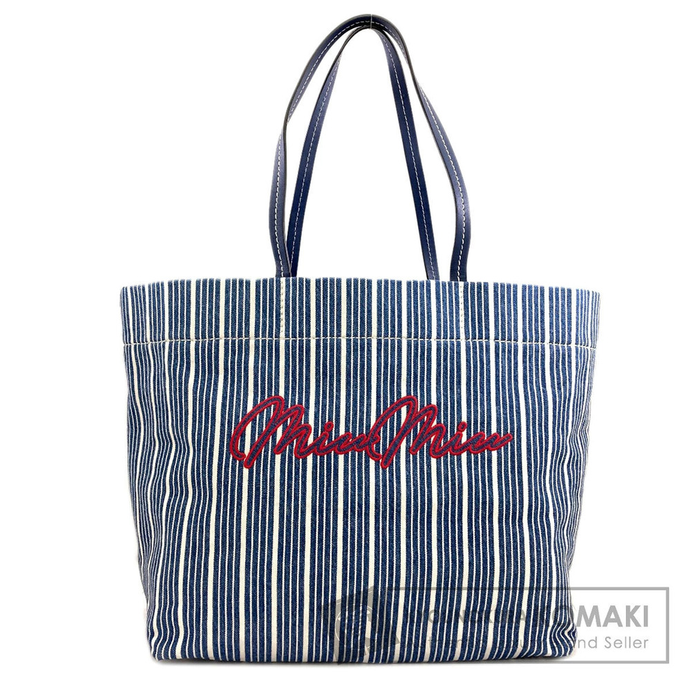 Miu Miu Striped Denim Tote Bag